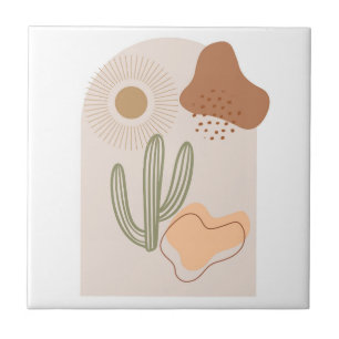 Carreau Boho Formes Abstrait Beige Terracotta Sun Cactus