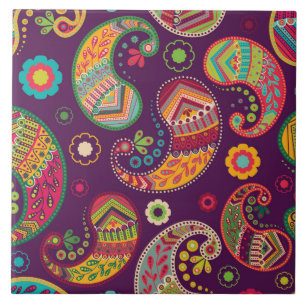 Carreau Boho Funky Retro tendance Paisley Purple