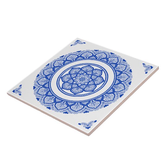 Carreau Boho Indigo Navy bleu Mandala fleur (Côté)