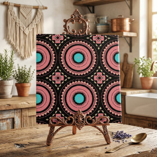 Carreau Boho Mandala Rose Turquoise Noir Géométrique Mosaï