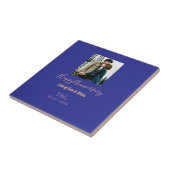 Carreau Boho moderne heureux anniversaire ajouter nom bleu (Côté)