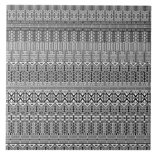 Carreau Boho moderne Motif noir et blanc Bandes Doodles (Devant)