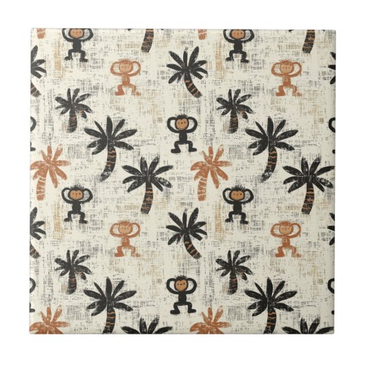 Carreau Boho Monkey Jungle Safari Pattern (Devant)