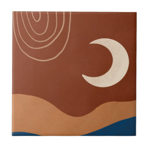 Carreau Boho Moon Paysage Arc-en-Ciel Rouille Brun Tan Ble