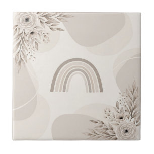 Carreau Boho Neutre Arc-en-ciel Floral Beige Taupe