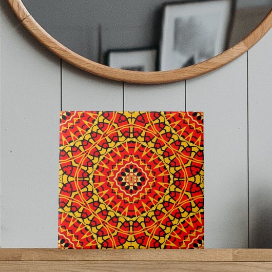 Carreau Boho Oriental rouge et orange Motif géométrique