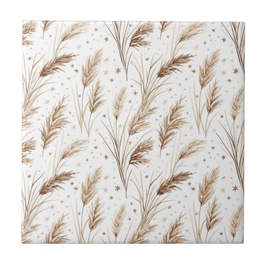 Carreau Boho Pampas Grass Beige Brown Star Pattern (1) (Devant)