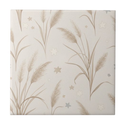 Carreau Boho Pampas Grass Beige Brown Star Pattern (2) (Devant)