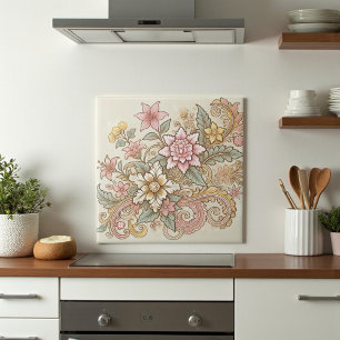 Carreau Boho rose beige Batik indonésien