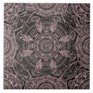 Carreau Boho Rose Gold Grey Mandala Design élégant