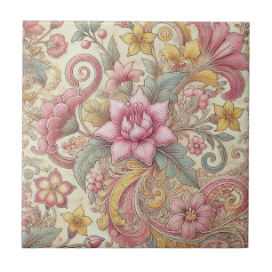 Carreau Boho rose jaune bleu Floral Batik indonésien