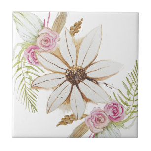 Carreau Boho rose vert blanc marron décoratif floral