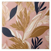 Carreau Boho rose vif Feuilles Collection moderne (Devant)
