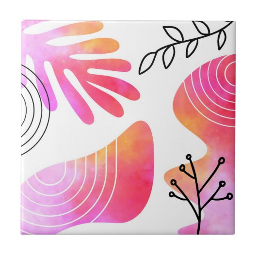 Carreau Boho Style Bohemian minima Blob Shape Line Art (Devant)