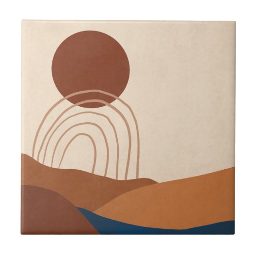 Carreau Boho Sun Rainbow Paysage rouille Tan bleu Brown (Devant)