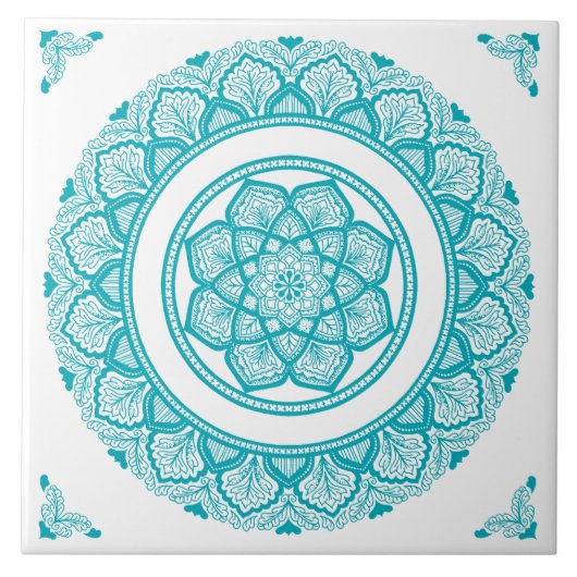 Carreau Boho Turquoise bleu turquoise fleur Mandala (Devant)