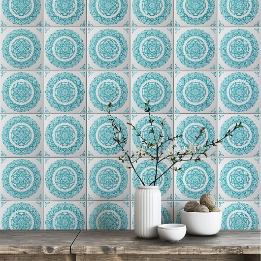 Carreau Boho Turquoise bleu turquoise fleur Mandala