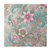 Carreau Boho Turquoise rose Batik Aquarelle indonésienne F (Devant)