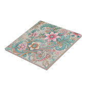 Carreau Boho Turquoise rose Batik Aquarelle indonésienne F (Côté)