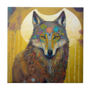 Carreau Boho Wolf Surreal Wildlife Art