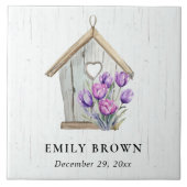 Carreau Bois blanc Rustique Violet Tulipe Floral Birdhouse (Devant)