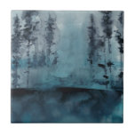 Carreau Bois d'hiver<br><div class="desc">Winter Woods I par Chariklia Zarris. Arbres foncés dans les tons bleu foncé dans un style aquarelle.</div>