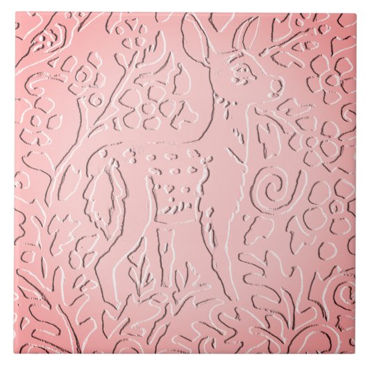 Carreau Bois Pink Ombre Deer Fawn Embossé Floral (Devant)