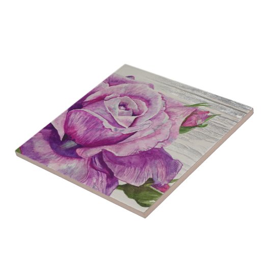 Carreau Bois rustique Aquarelle Rose violet (Côté)