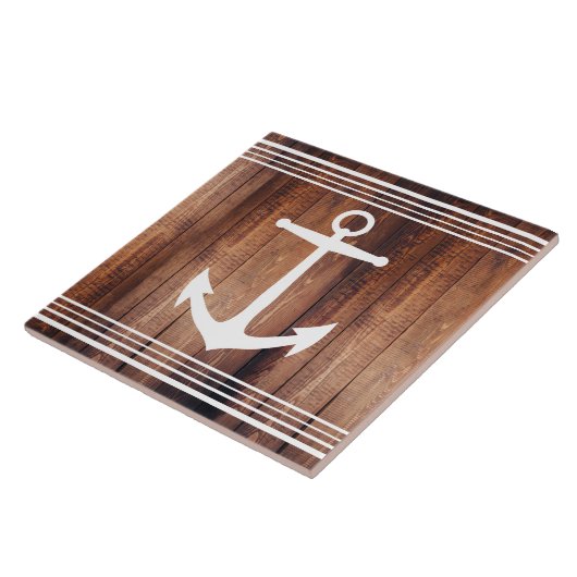 Carreau Bois rustique Impression et blanc Ancre nautique (Côté)