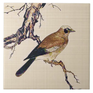 Carreau Boiseries japonaises d'un Finch, Brown et beige