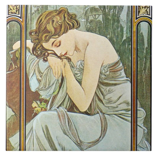 Carreau Boîte-cadeau de trépied de Mucha Repos de la Nuit (Devant)