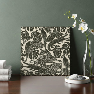 Carreau Bold Black and Cream Tropical Jungle Animals
