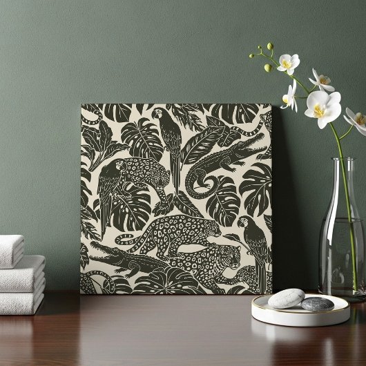 Carreau Bold Black and Cream Tropical Jungle Animals