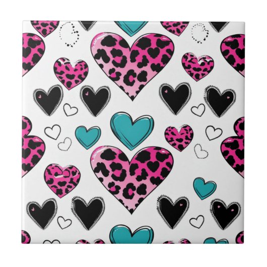 Carreau Bold Leopard Heart Love – Pink, Black & Teal (2) (Devant)
