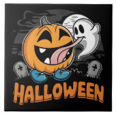 Carreau Bon fantôme et citrouille célébrant Halloween (Devant)