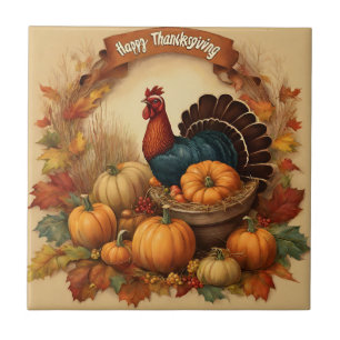 Carreau Bon thanksgiving Turquie Vintage avec Citrouilles