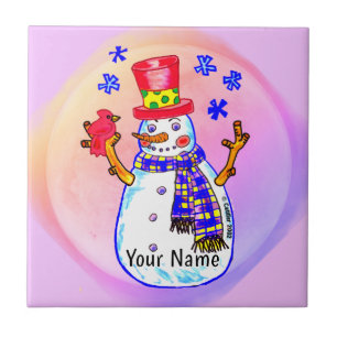 Carreau Bonhomme de neige amis oiseaux