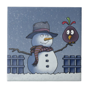 Carreau Bonhomme de neige avec oiseau