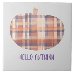 Carreau Bonjour automne citrouille tartan aquarelle gris o