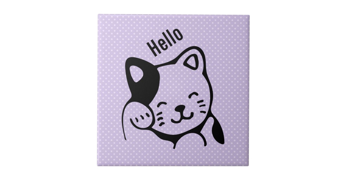 Carreau Bonjour De Ondulation De Chat Noir Et Blanc Mignon Zazzle Be