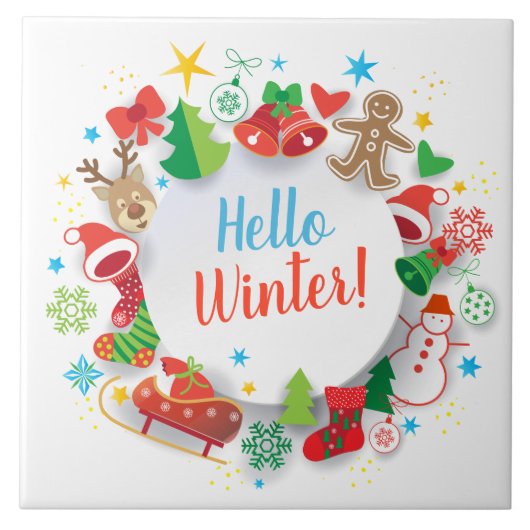 Carreau Bonjour décor de vacances de bonne année d'hiver (Devant)