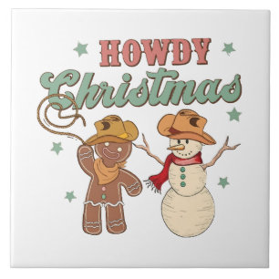Carreau Bonjour Noël Cowboy Bonhomme de Neige Western Drôl