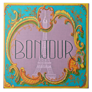 Carreau Bonjour Paris Vintage French Eiffel Tower Mauve