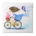 Carreau Bonne Jeune Fille Sur Un Vélo - Coeurs D'Amour Rom<br><div class="desc">Happy Young Girl On A Bike - Romantic Love Hearts and Flowers Fun Drawing - Choose / Add Your Unique Text and Colors - Make Your Special Gift - Redimensionnez et déplacez ou ajoutez des éléments / du texte avec l'outil de personnalisation! - Dessin et design par MIGNED. Vous pouvez...</div>