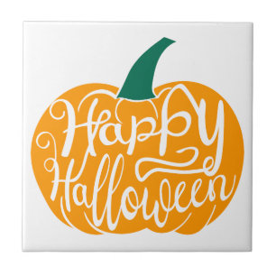 Carreau Bonne lettre Halloween sur citrouille sculpté