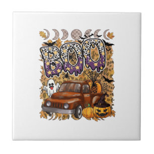 Carreau Boo Halloween Camion Vintage Fantôme Citrouilles L