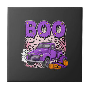 Carreau Boo Halloween Camion Violet Fantôme et Citrouilles