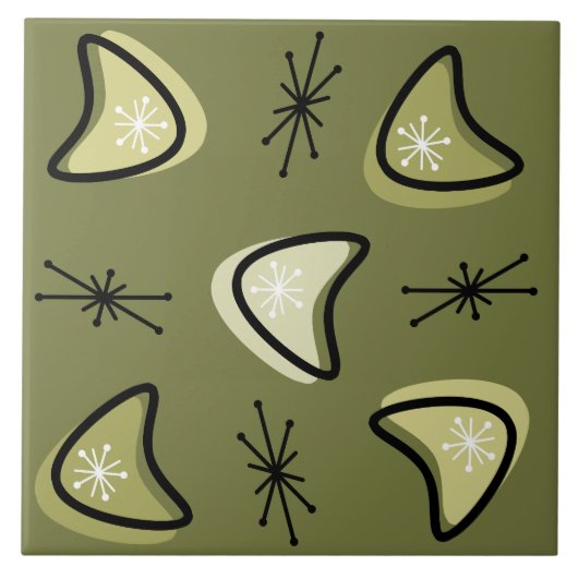Carreau Boomerangs atomiques Starbursts Olive Green (Devant)