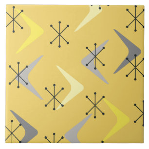Carreau Boomerangs du milieu du siècle Starbursts Jaune