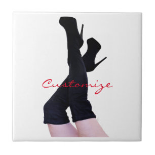 Carreau Boots de cuisse en cuir noir de hauteur Thunder_Co